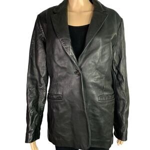 Andrew Marc New York Women's Size 10 Car Coat 100% Leather Black Jacket Blazer